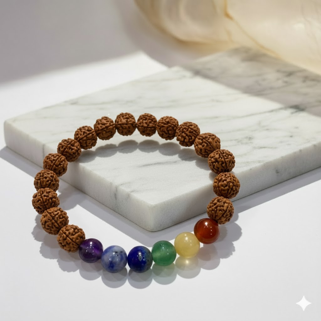 Seven Chakras+Rudraksh Crystal Bracelet