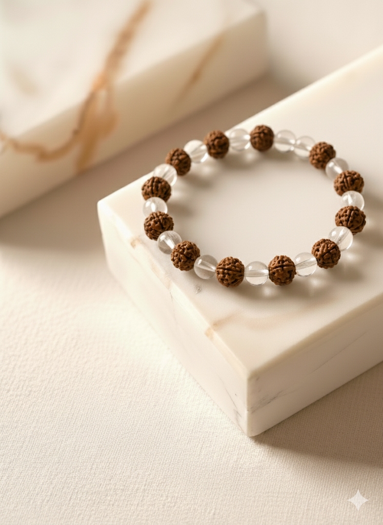Rudraksh+Clear quartz crystal Crystal Bracelet